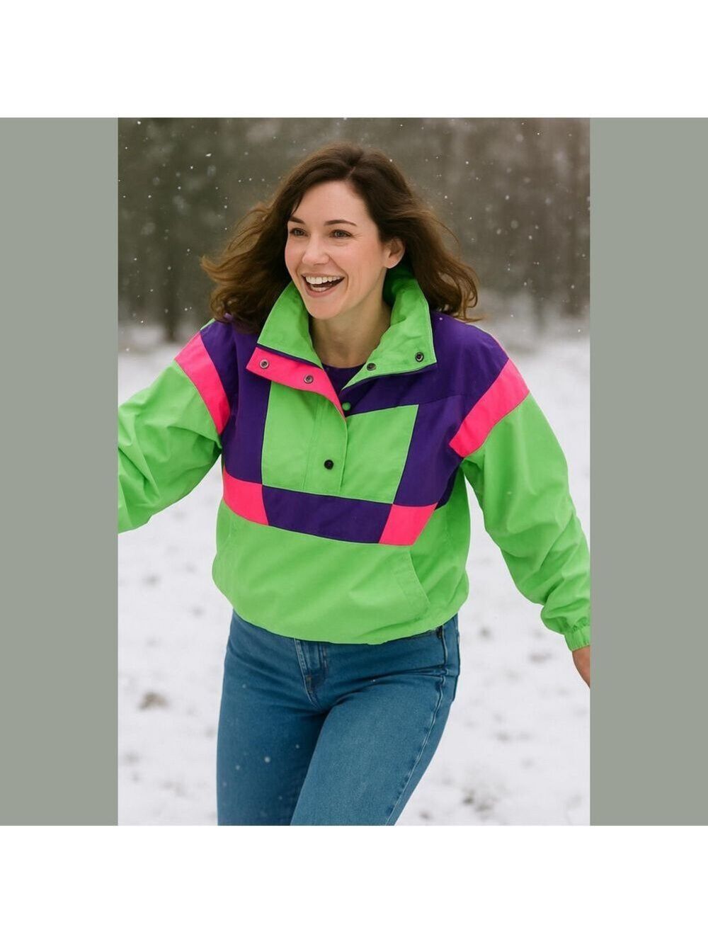 Vintage Neon Green Ski Jacket Colorblock Pullover Windbreaker Ski Jacket Unisex